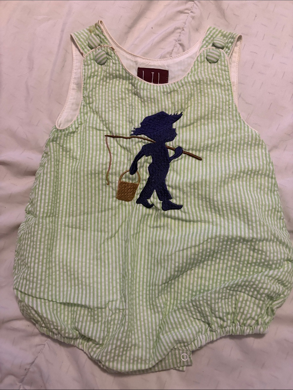 Cactus Light Green and Navy Striped Baby Romper